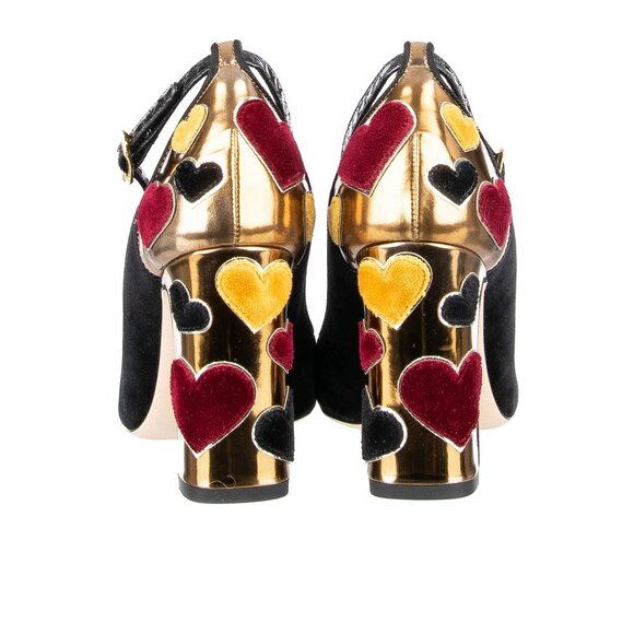 Dolce & Gabbana - Velvet Ankle Strap Hearts Pumps VALLY L'Amore Black Gold EUR 4 - Picture 4 of 5